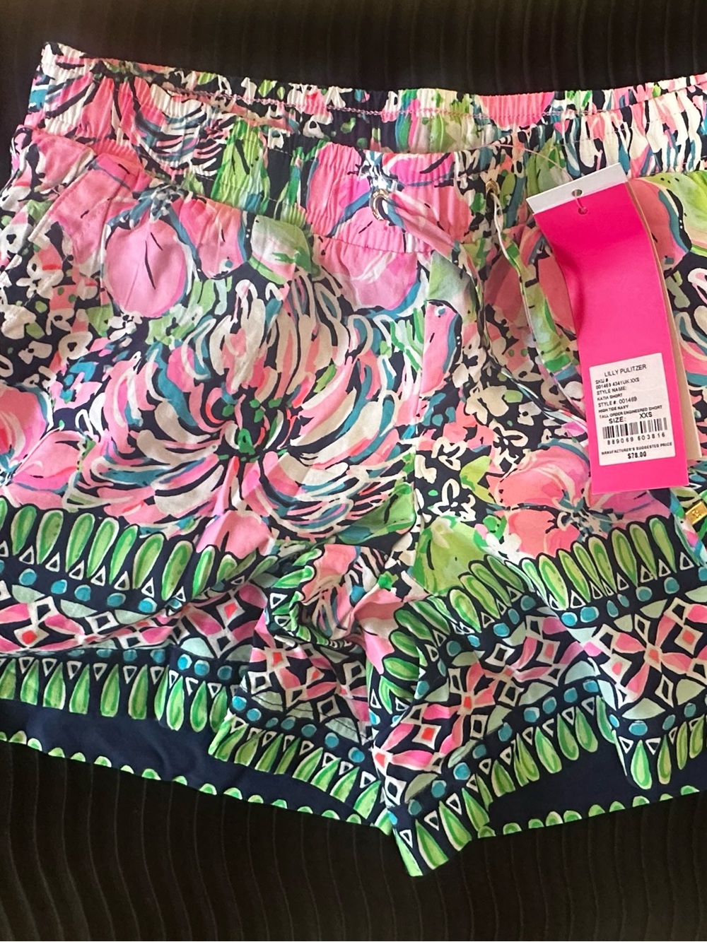 Lilly Pulitzer Neon Pink & Navy Floral Print Bermuda Shorts